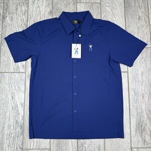 Eastside Golf Button Snap Placket Polo Mens M Blue Logo Short Sleeve Stretch NWT